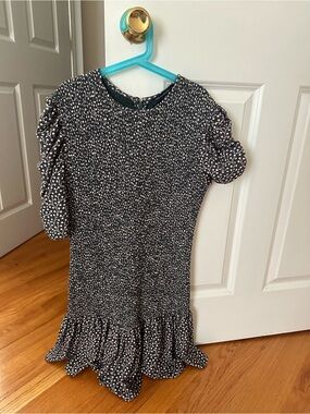 French Connection Black and White Dot Ruffle-Hem Dress
